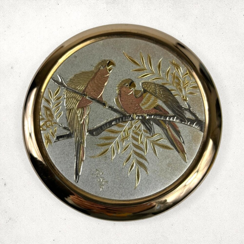 Vintage Chokin Bird Jewelry Trinket Box Gold Gilded Japan